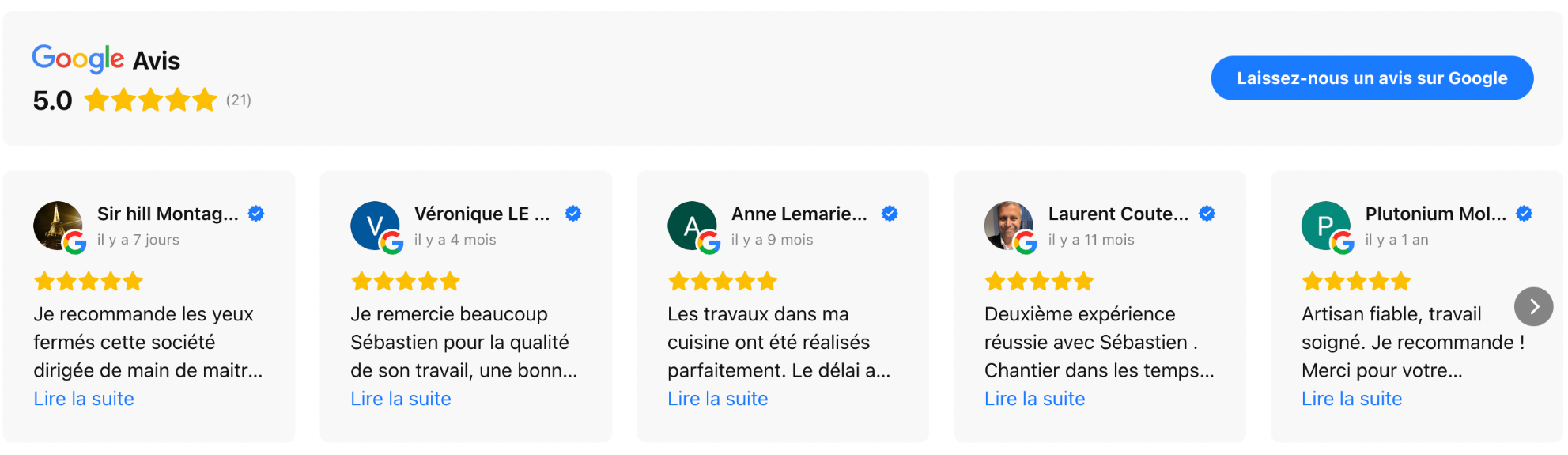 Avis Abracadabra Avis clients avec évaluations en étoiles sur un site de services.